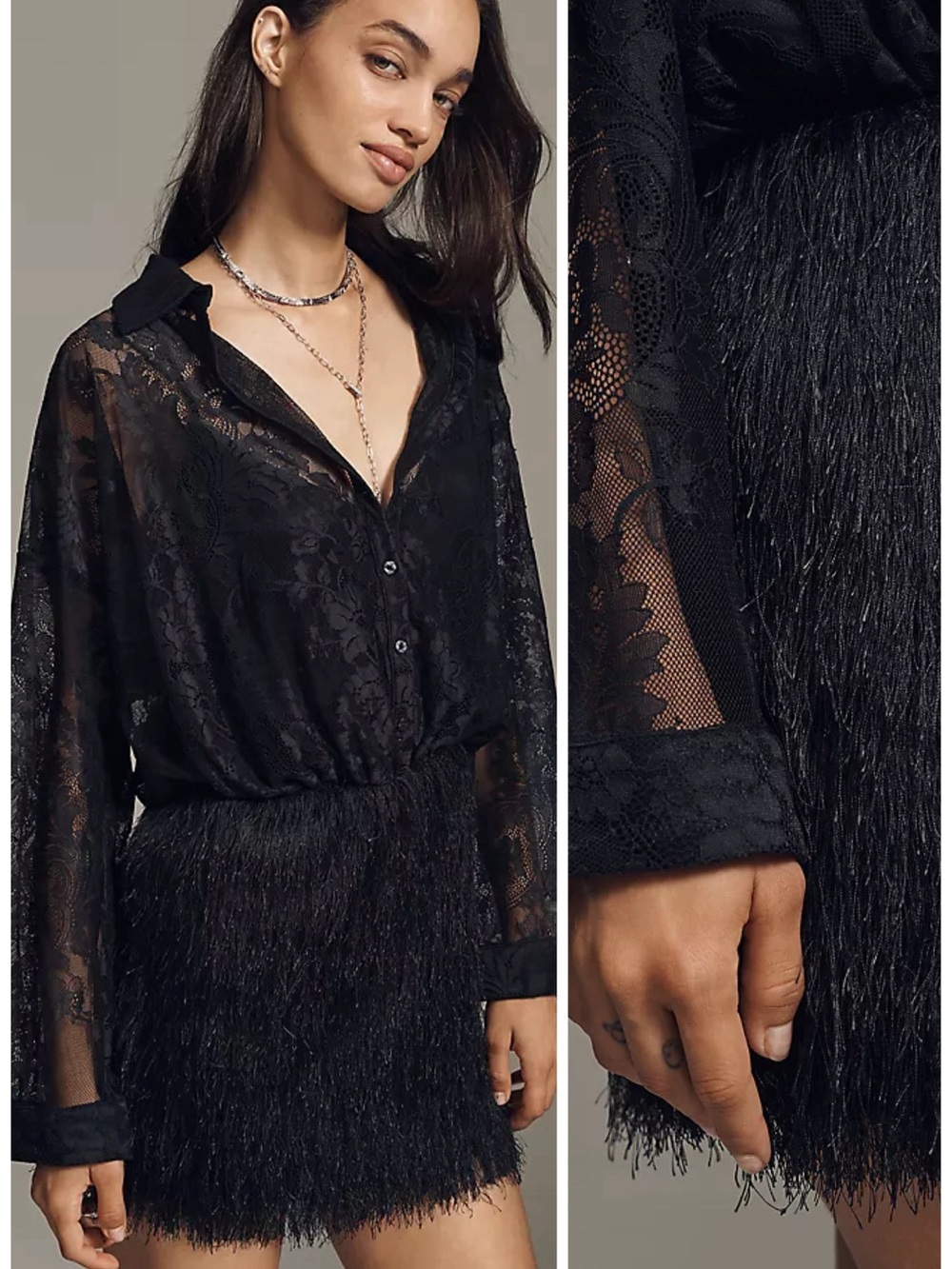 NWT Anthropologie Maeve Fringe Twofer Mini Shirtdress Size L - Picture 5 of 16